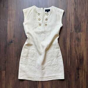 J.Crew Metallic Linen Shift Dress Size 4 Gold Sleeveless Mini